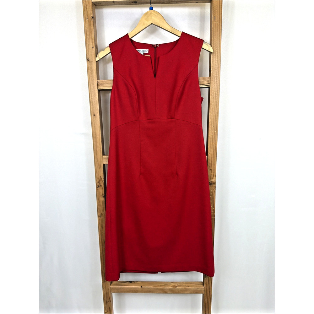 Pendleton Virgin Wool Red Sleeveless Zip Up Lined Pencil Dress Made USA Size XS